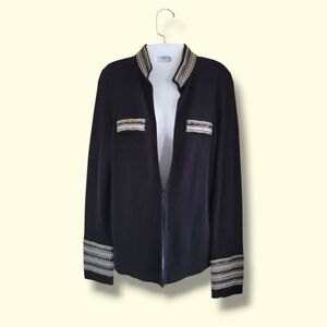 Chico's | Pretty Black Embellished Embroidered Long Sleeve Cardigan